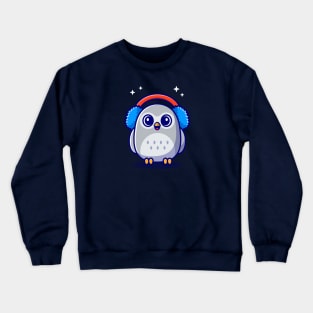 Cute Owl Wearing Earmuffs Cartoon Crewneck Sweatshirt